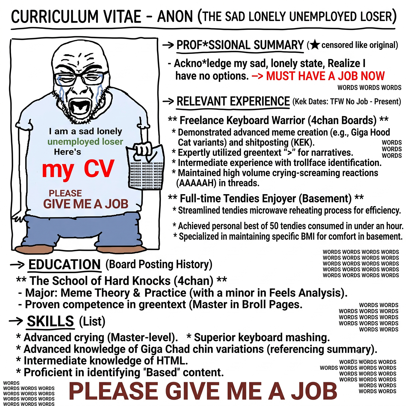 Curriculum Vitae of Anon, the sad lonely unemployed loser